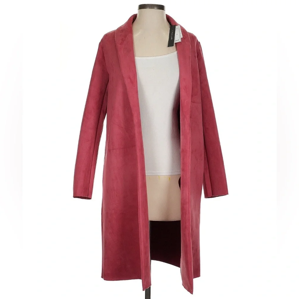 NWT Tahari Faux Suede Open Front Jacket in Geranium. Size XS.